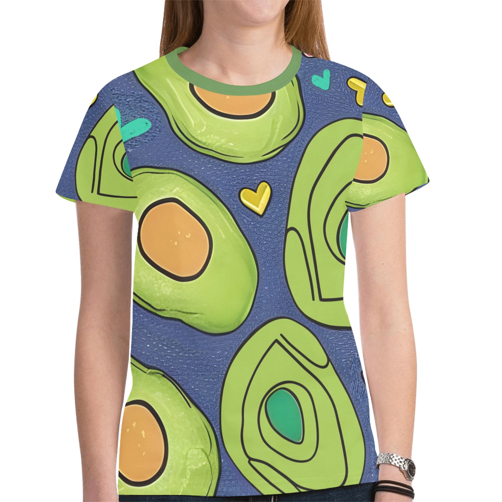 Avocados and Hearts New All Over Print T-shirt for Women (Model T45)