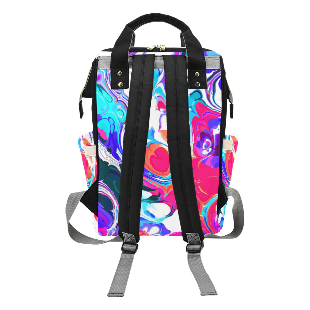 Blue White Pink Liquid Flowing Marbled Ink Abstract Multi-Function Diaper Backpack/Diaper Bag (Model 1688)