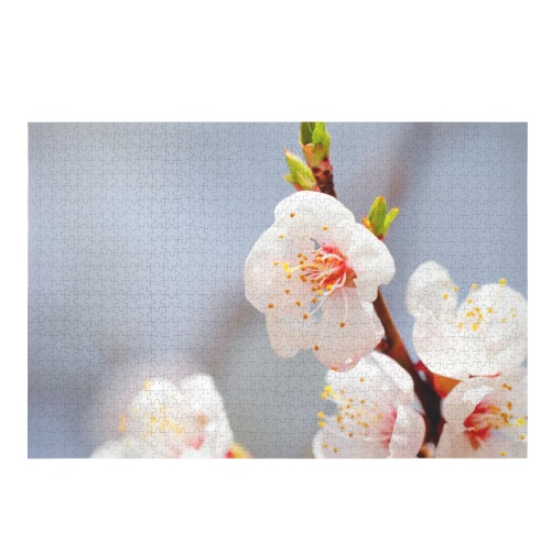 Magnificent Japanese apricot flowers on a tree. 1000-Piece Wooden Jigsaw Puzzle (Horizontal)
