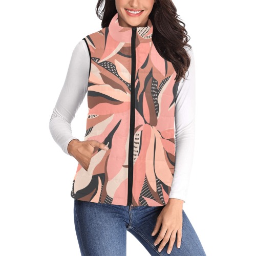 Tropical modern simple graphic 96 Women's Padded Vest Jacket (Model H44)
