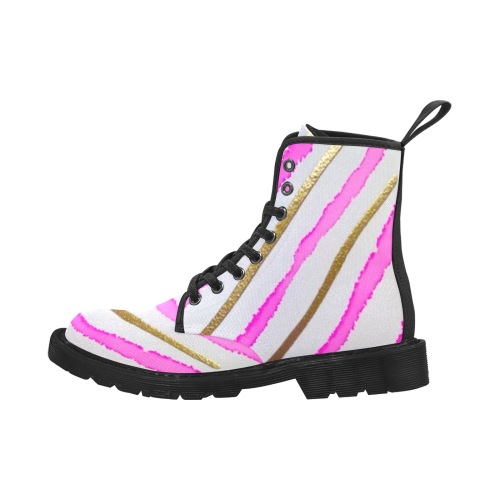 white, pink, and gold stripes Martin Boots for Women (Black) (Model 1203H)