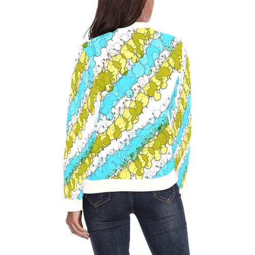 Teal and Yellow Splatter Distressed All Over Print Bomber Jacket for Women (Model H36)