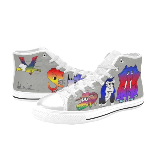 Men's Signed Adam Wallace Grey Shoes - Animals That Would Eat or Squish You! Men’s Classic High Top Canvas Shoes (Model 017)
