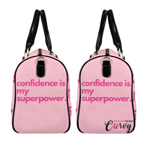 confidence is my superpower pink Leather Travel Bag-Small (Short Patch) (1735)
