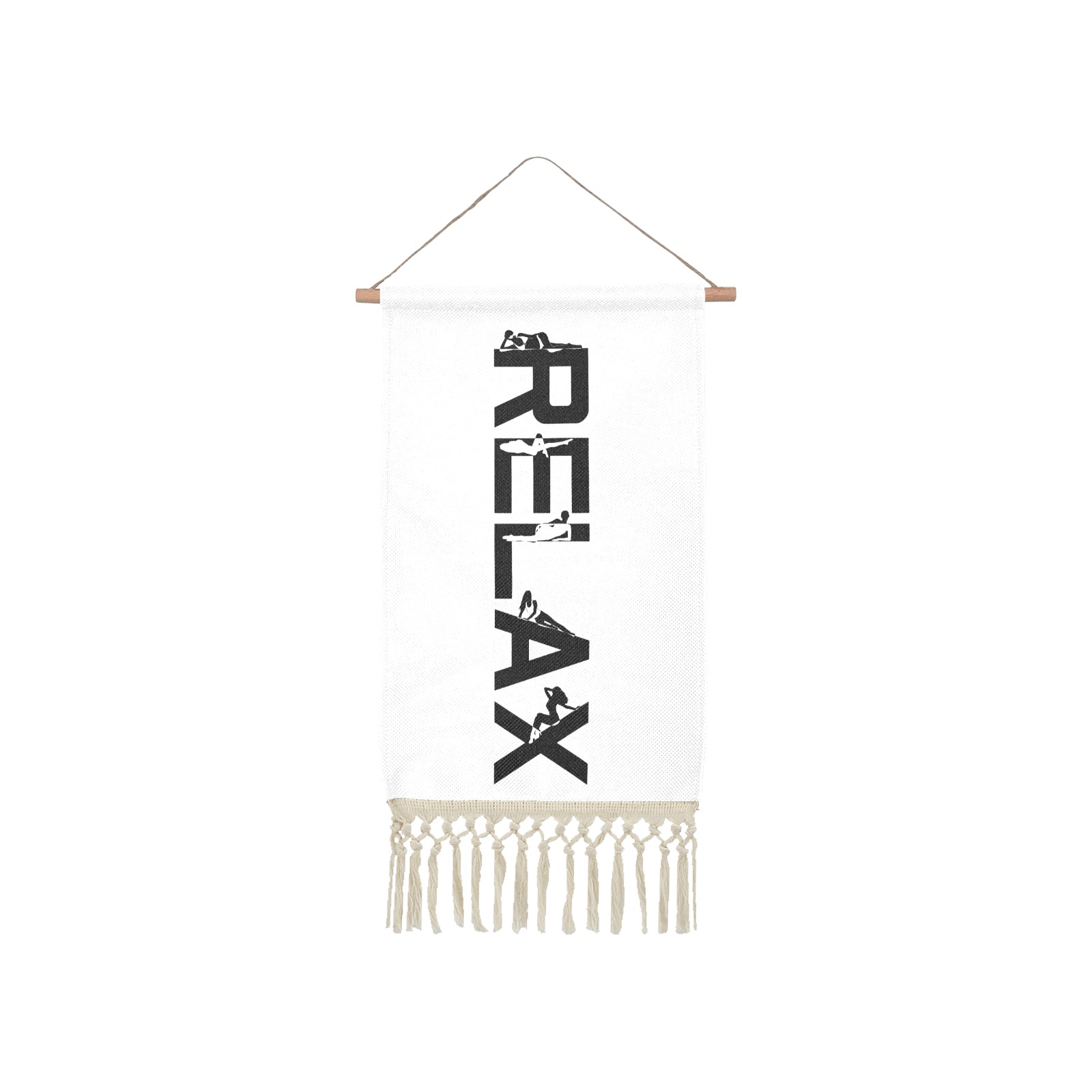 Relax black text and silhouettes of relaxing women Linen Hanging Poster