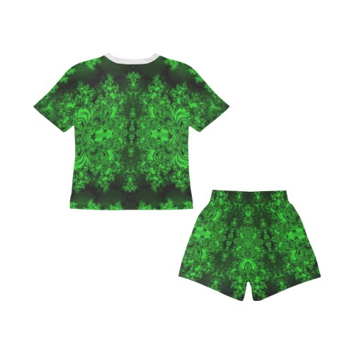 Frost on the Evergreens Fractal Little Girls' Short Pajama Set