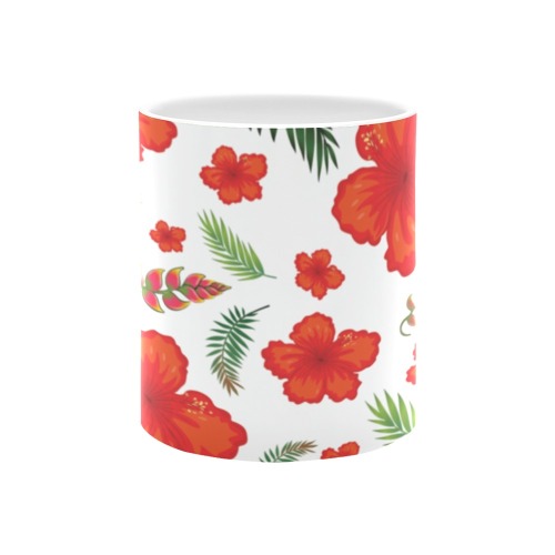 Tropical leaves and red flowers pattern White Mug(11OZ)