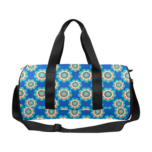 Turquoise Flowers on Blue Duffle Bag (Model 1679)