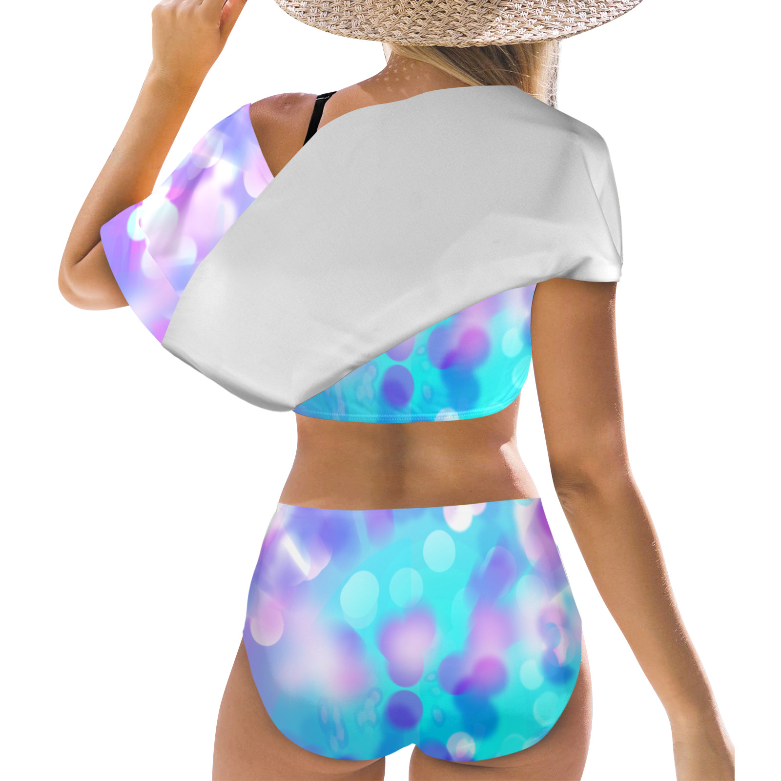 Purple And Blue Bokeh 7518 Women's Ruffle Off Shoulder Bikini Swimsuit (Model S45)