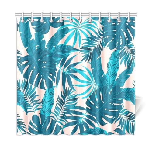 Tropical Leaves - Teal and Aqua Shower Curtain 72"x72"