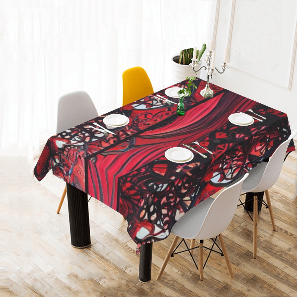 red and black intricate pattern 1 Cotton Linen Tablecloth 60"x 84"