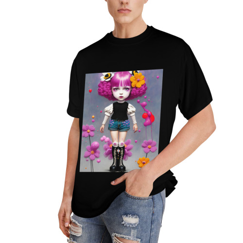 gothic girl with knit crochet flowers 2 Men's Glow in the Dark T-shirt (Front Printing)