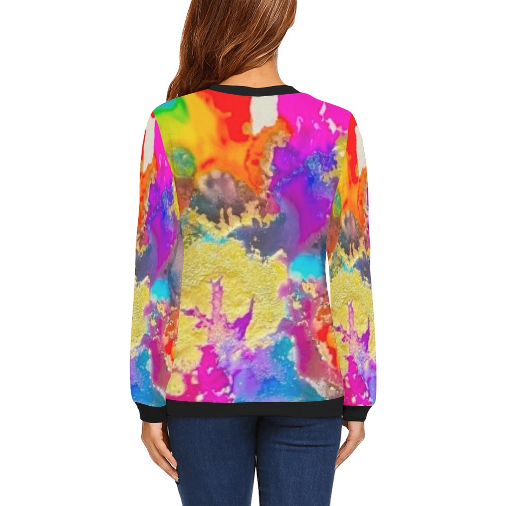 colors- black collar and cuff All Over Print Crewneck Sweatshirt for Women (Model H18)