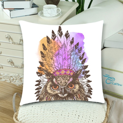 owl print Custom Zippered Pillow Cases 18"x 18" (Twin Sides) (Set of 2)
