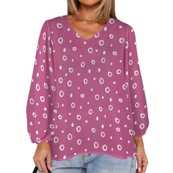 Circle Women's Loose V-Neck Long Puff Sleeve Top (Model H70)