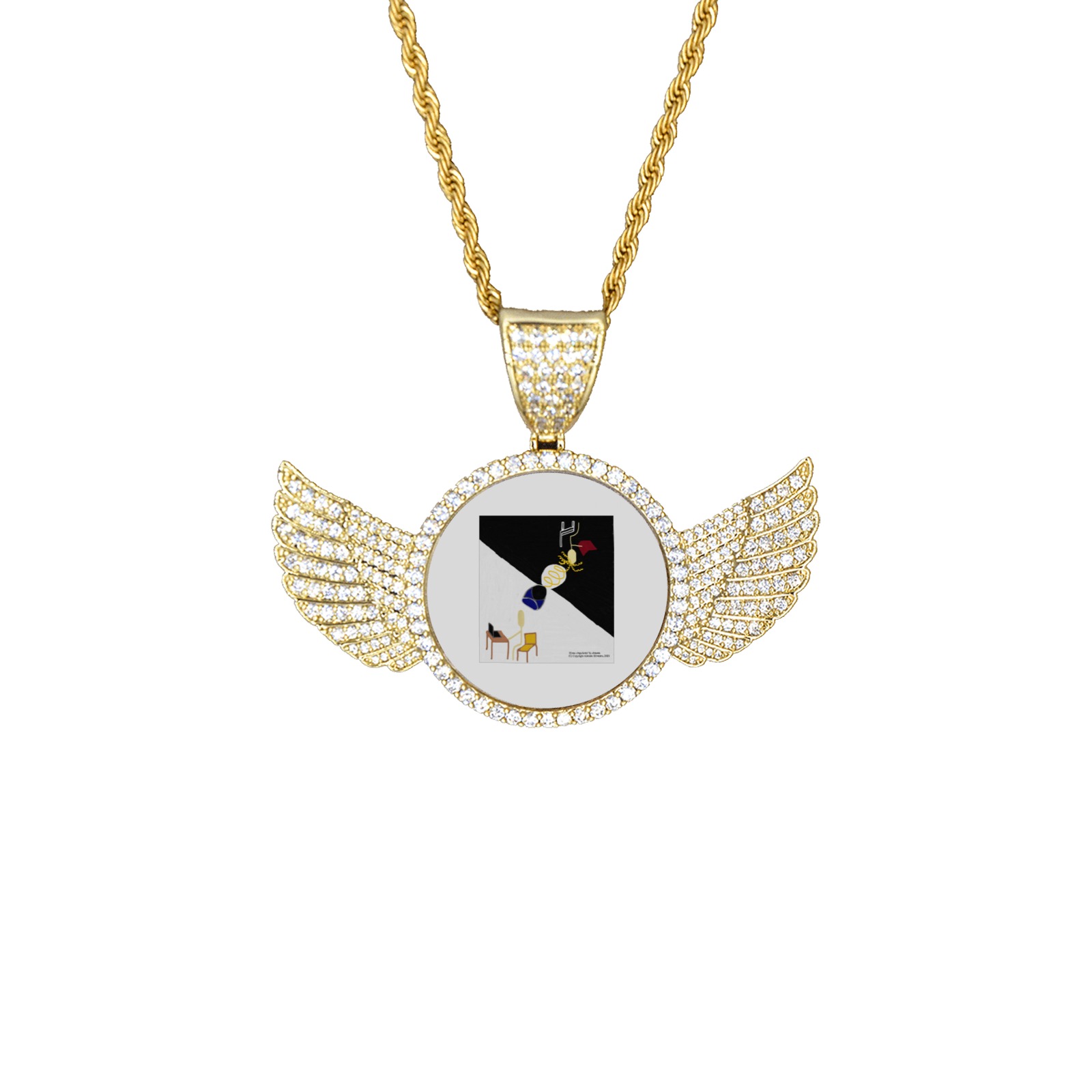 Homo singularity Wings Gold Photo Pendant with Rope Chain