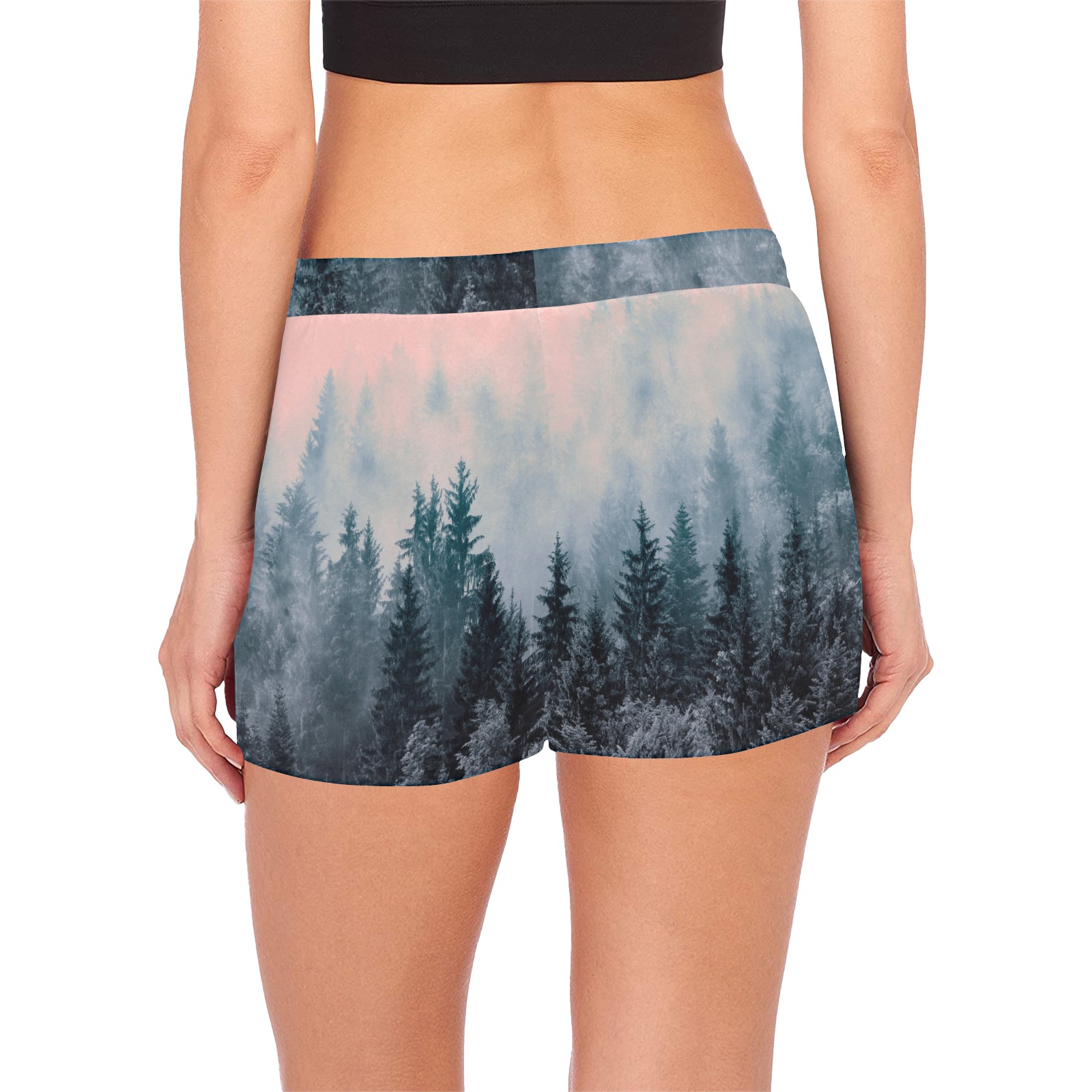Landscape forest pink and gray Women's Pajama Shorts