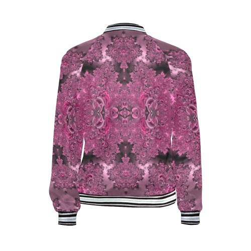 Pink Azalea Bushes Frost Fractal All Over Print Bomber Jacket for Women (Model H21)
