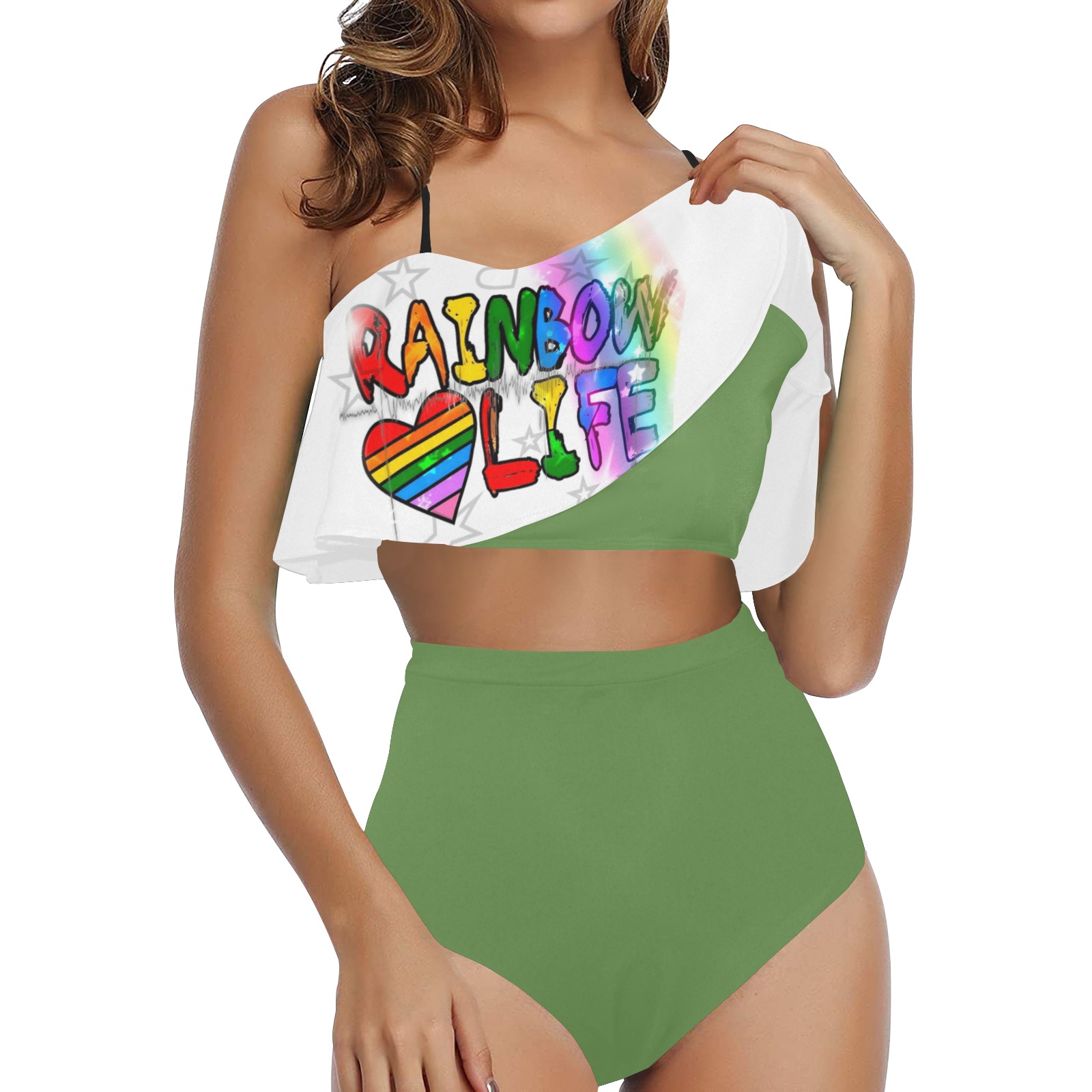Rainbow 2021 by Nico Bielow High Waisted Ruffle Bikini Set (Model S13)