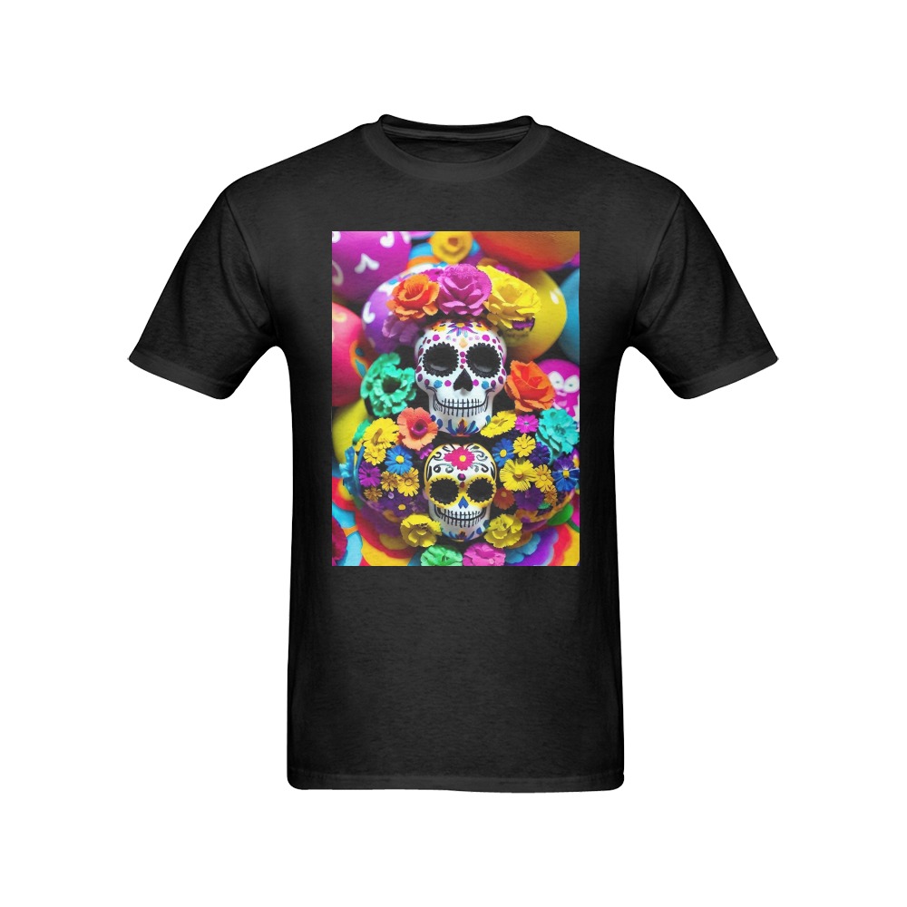 Dia de los Muertos: Floral Skulls Men's T-Shirt in USA Size (Front Printing Only)