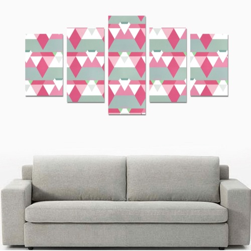 Pink and Gray Triangle Repeating Pattern Canvas Print Sets C (No Frame)