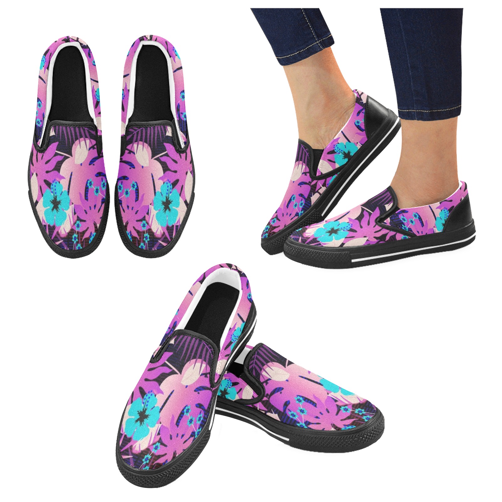 GROOVY FUNK THING FLORAL PURPLE Men's Slip-on Canvas Shoes (Model 019)