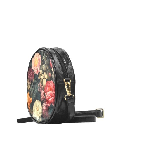 Vintage Botanical Roses Round Handbag Round Sling Bag (Model 1647)