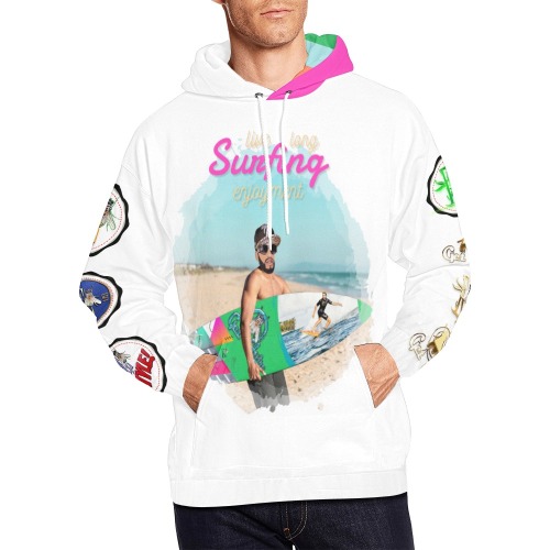 Live Long Surfing Enjoyment Collectable Fly All Over Print Hoodie for Men (USA Size) (Model H13)
