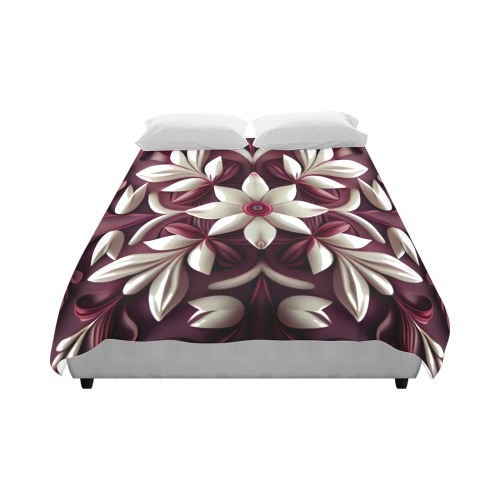 burgundy and white floral pattern Duvet Cover 86"x70" ( All-over-print)