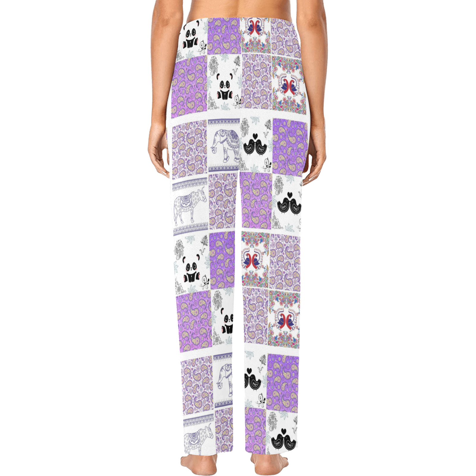 Purple Paisley Birds and Animals Patchwork Design Women's Pajama Trousers