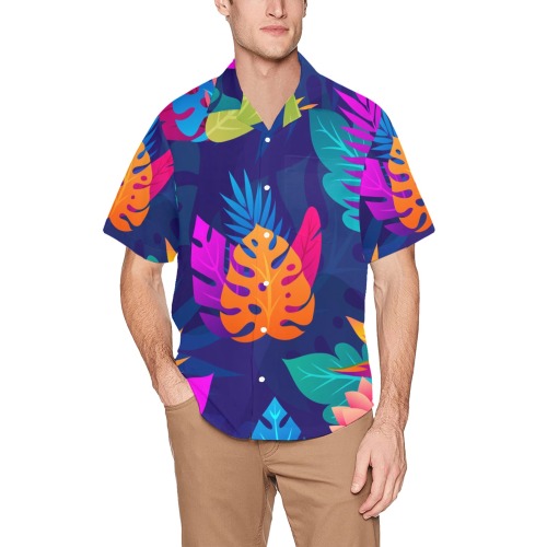 Tropical Collectable Fly Hawaiian Shirt with Chest Pocket&Merged Design (T58)