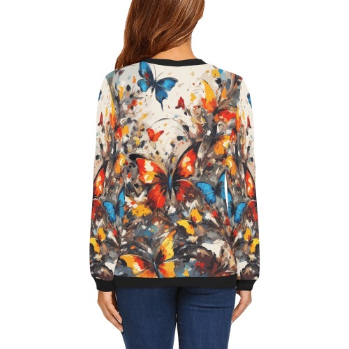Decorative art of colorful butterflies and flowers All Over Print Crewneck Sweatshirt for Women (Model H18)