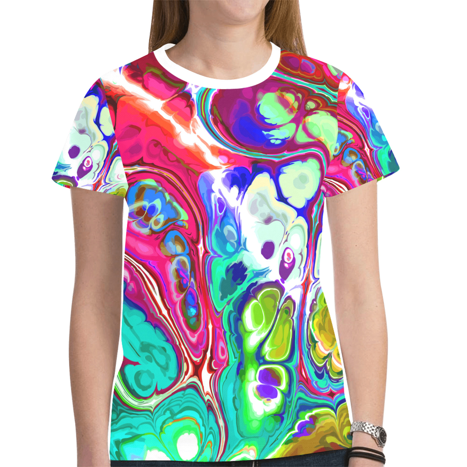 Abstract Liquid Marble Pouring Modern Art Texture New All Over Print T-shirt for Women (Model T45)