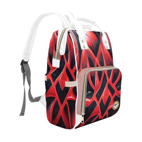 red and black graffiti diamond's 1 Multi-Function Diaper Backpack/Diaper Bag (Model 1688)