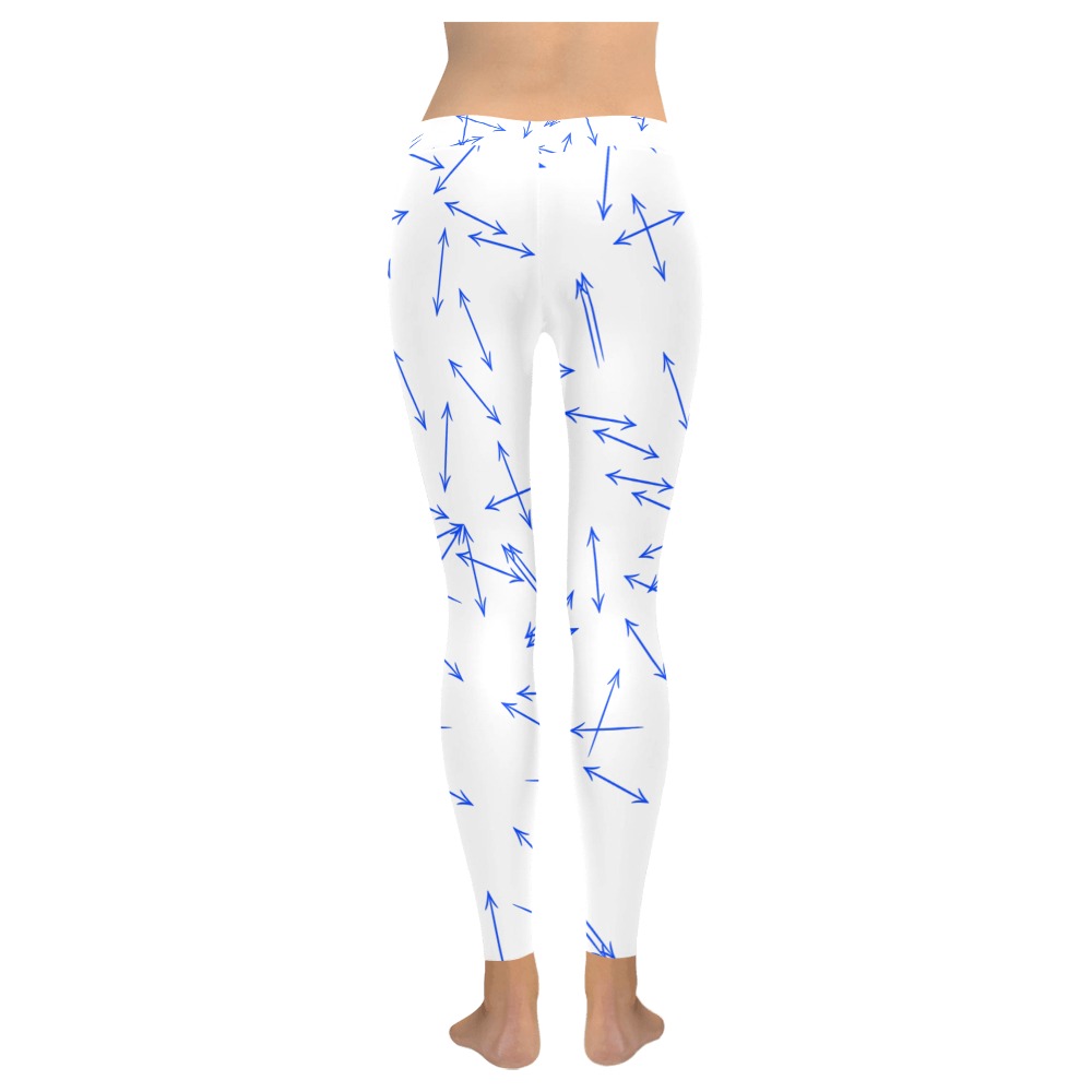 Arrows Every Direction Blue on White Women's Low Rise Leggings (Invisible Stitch) (Model L05)