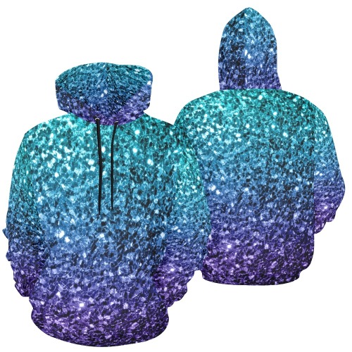 Aqua blue Ombre faux glitter sparkles All Over Print Hoodie for Men (USA Size) (Model H13)