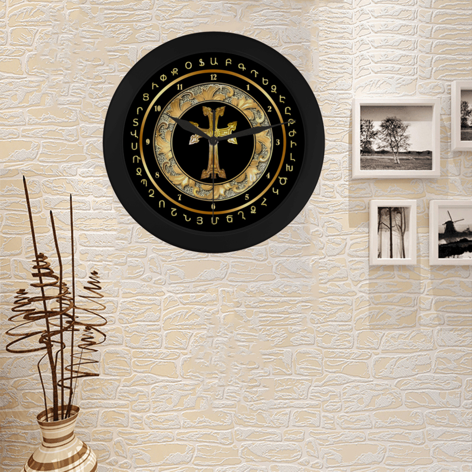 Armenian Cross and the Alphabet Circular Plastic Wall clock