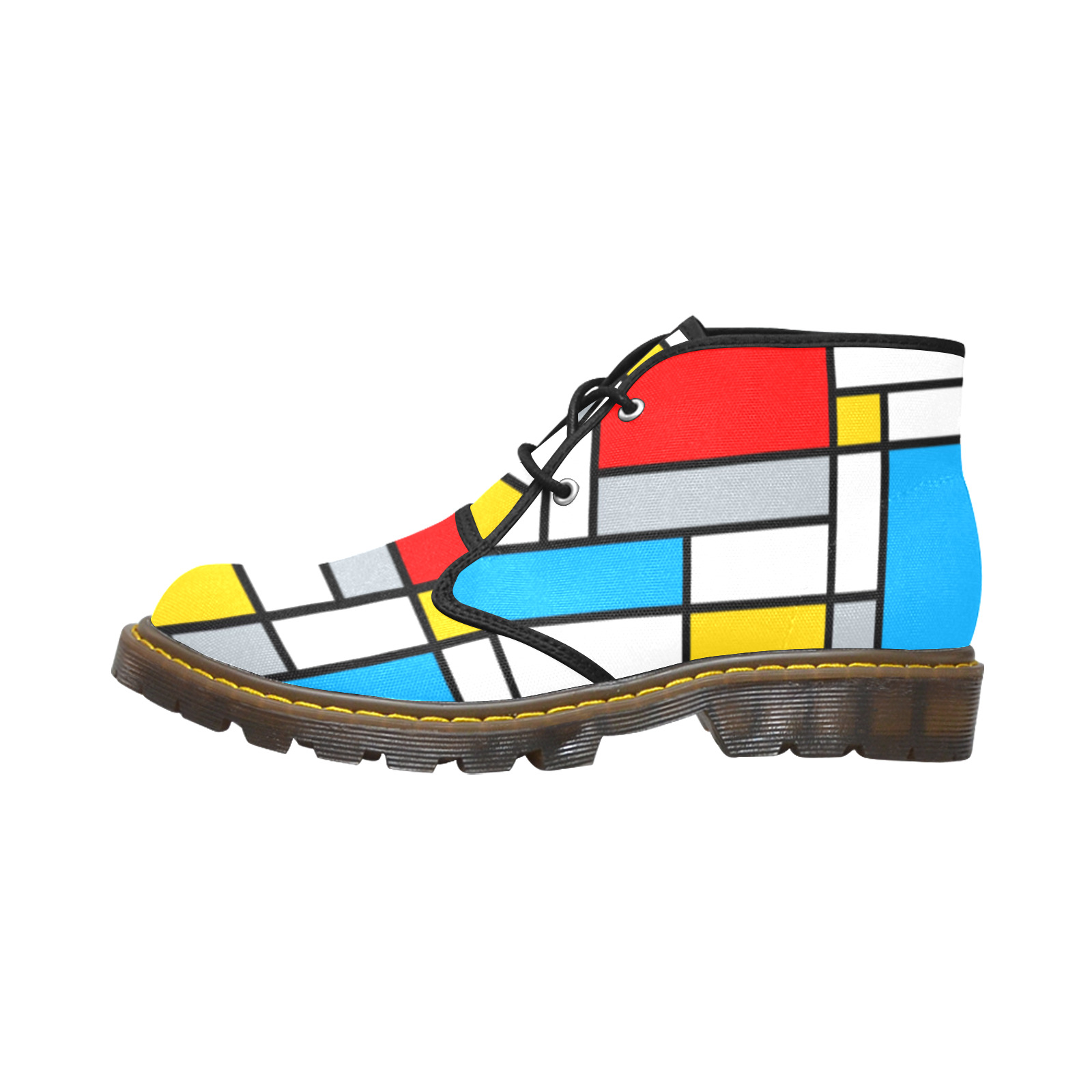 Mondrian Style Color Composition Geometric Retro Art Women's Canvas Chukka Boots (Model 2402-1)