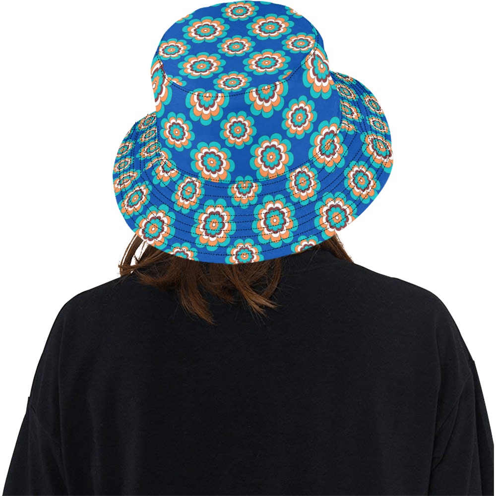 Turquoise Flowers All Over Print Bucket Hat