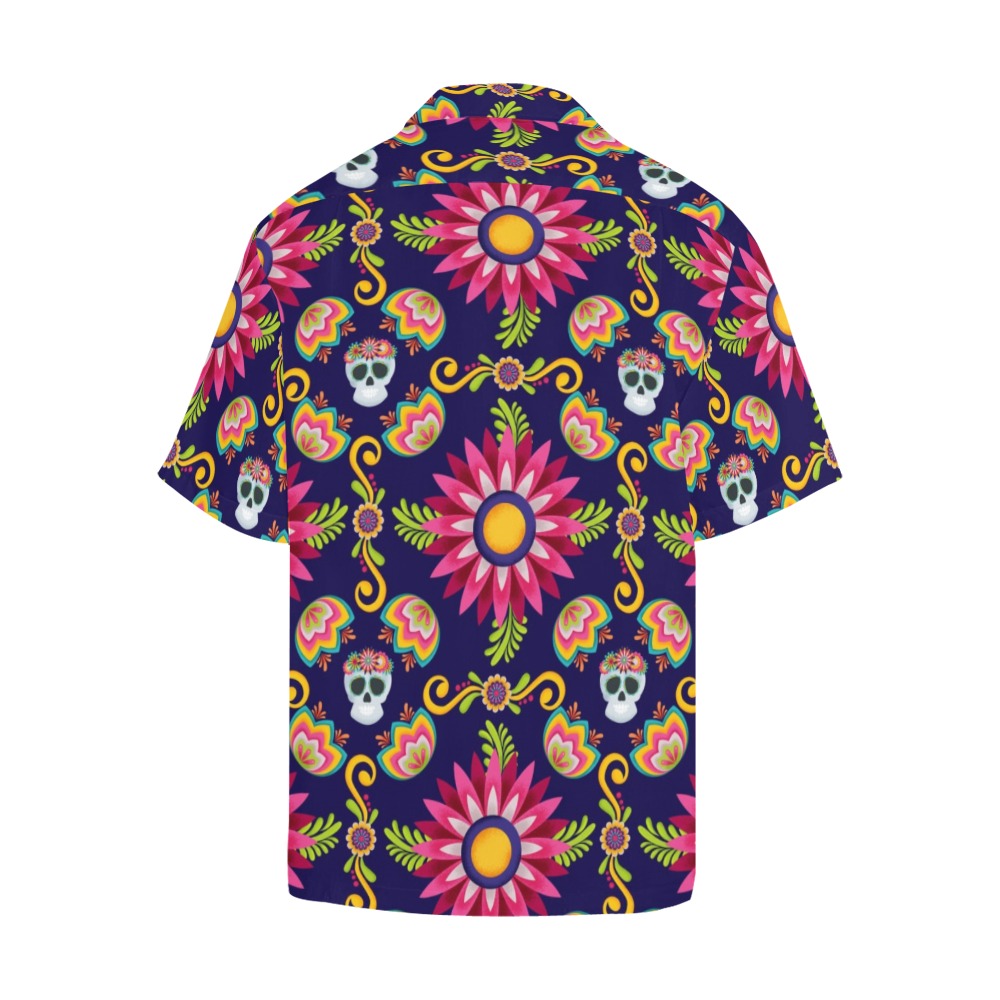 Men's Bright Skulls Floral Dress Shirt Hawaiian Shirt (Model T58)