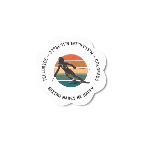 Ski Telluride, Colorado - Woman Skier, Black Text