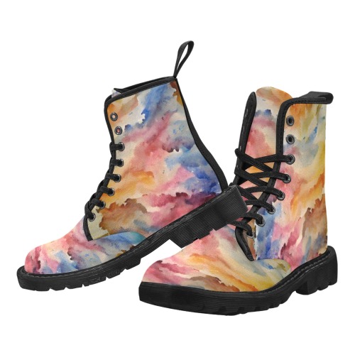 watercolor_waves_TradingCard Martin Boots for Women (Black) (Model 1203H)