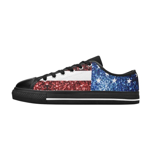 Sparkly USA flag America Red White Blue faux Sparkles patriotic bling 4th of July Men's Classic Canvas Shoes (Model 018)