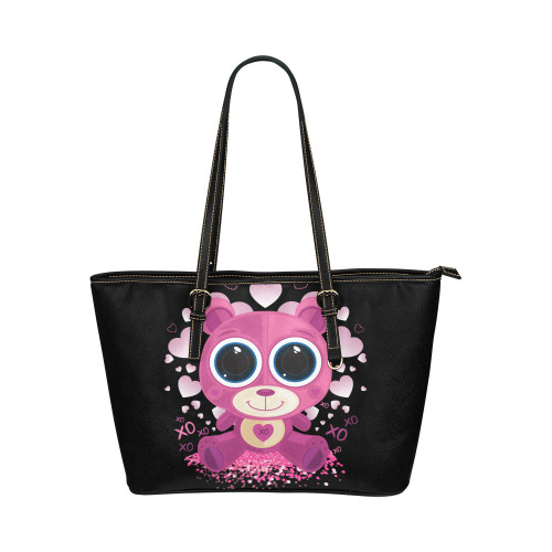Valentine's Day Teddy Bear Leather Tote Bag/Small (Model 1651)