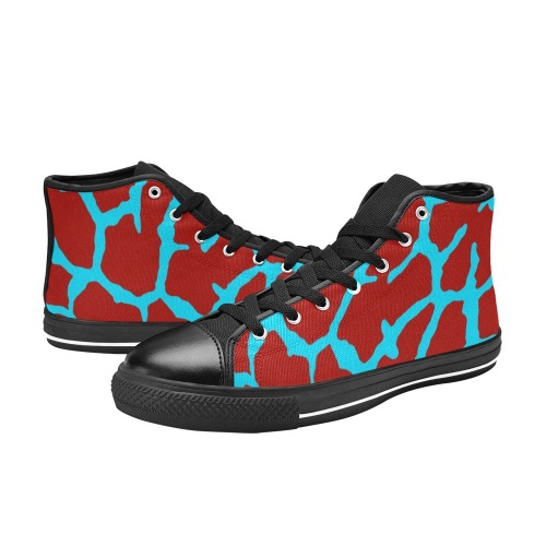 Giraffe Print Red Cyan Women's Classic High Top Canvas Shoes (Model 017)