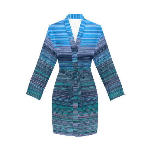 Abstract Blue Horizontal Stripes Women's Long Sleeve Belted Night Robe