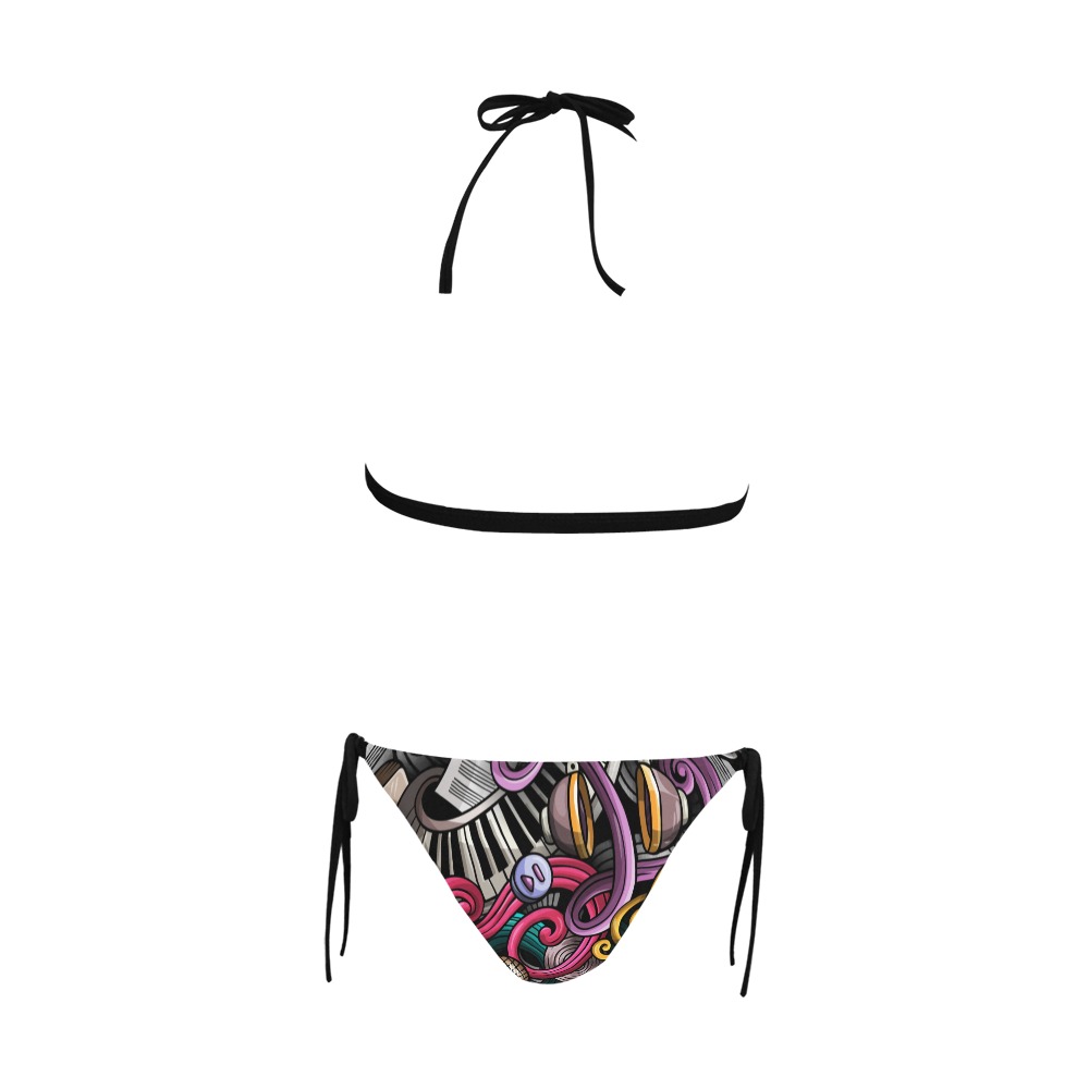 Graffiti Woman's Swimwear Bikini Buckle Front Halter Bikini Swimsuit (Model S08)