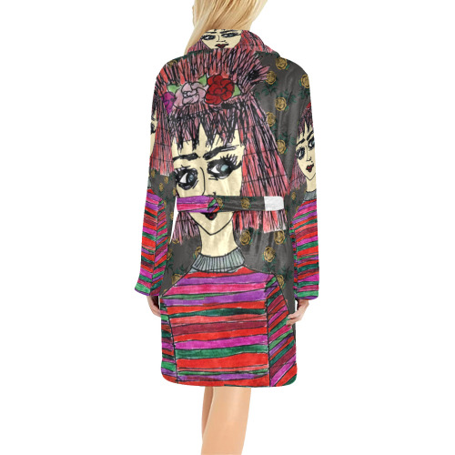 floral band goth girl grey bg Women's All Over Print Night Robe