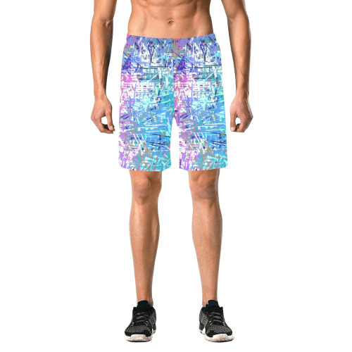 Grunge Urban Graffiti Pink Turquoise Paint Splatter Texture Men's All Over Print Elastic Beach Shorts (Model L20)