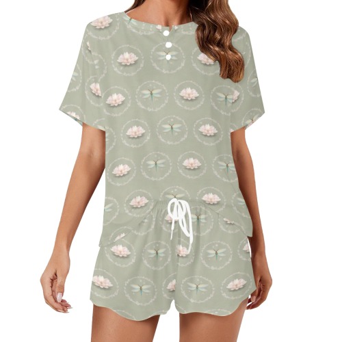 Dragonfly Garden Sage Two Piece Short PJ Set